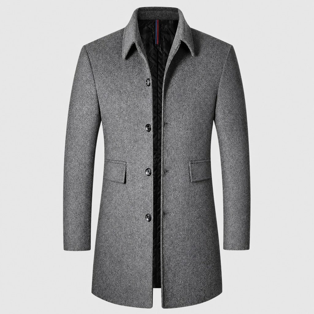 Men’s Longline Wool Turn Down Collar Coat Gray product front