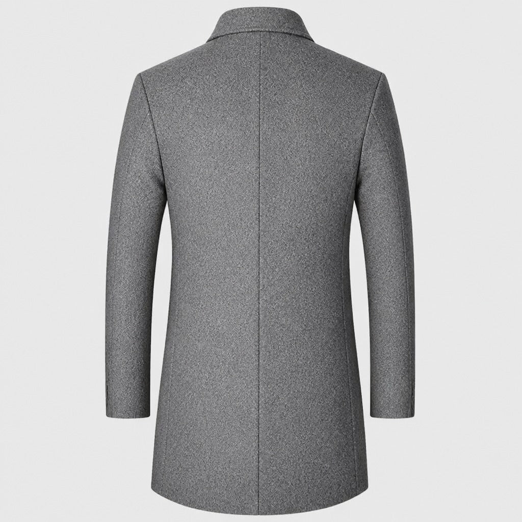 Men’s Longline Wool Turn Down Collar Coat Gray product back