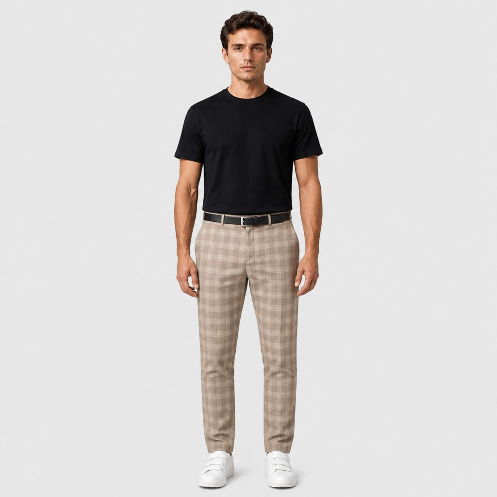 Men’s Loose Fit Button Trousers with Pockets Khaki full length