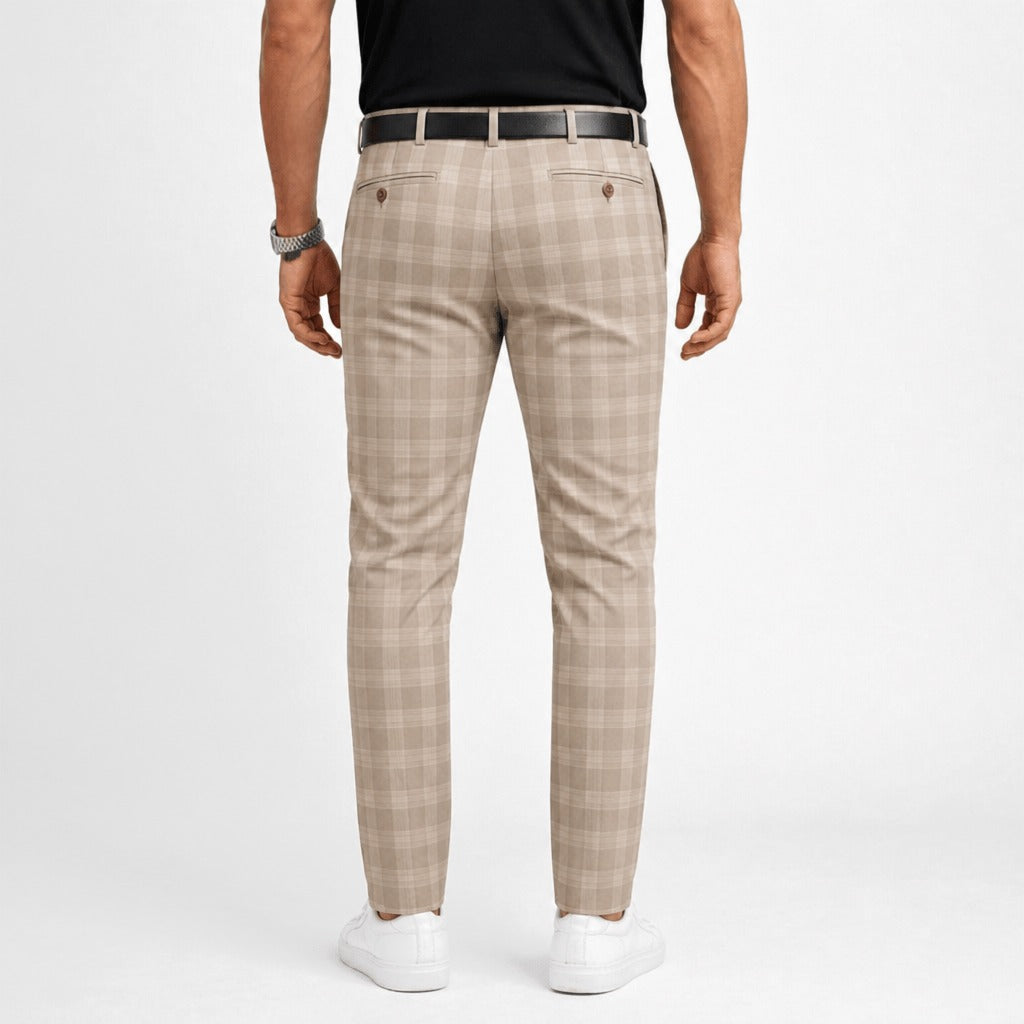 Men’s Loose Fit Button Trousers with Pockets Khaki back