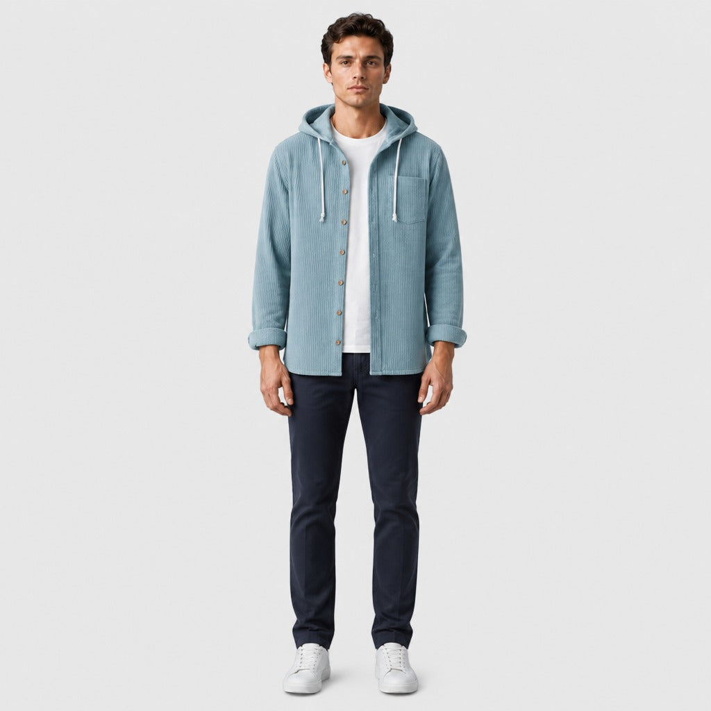 Men’s Loose Fit Cotton Blend Hoodie Light Blue full length