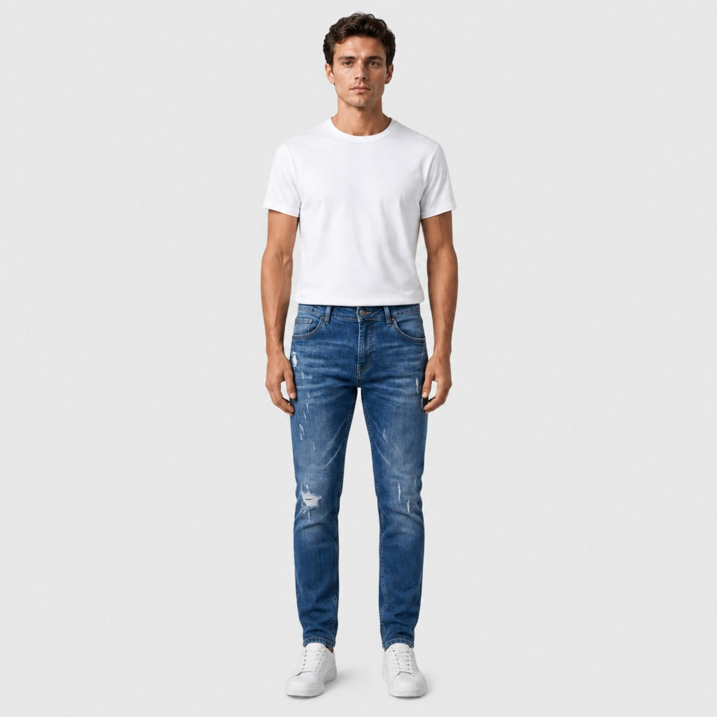 Men’s Loose Fit Cotton Denim Jeans Blue full length