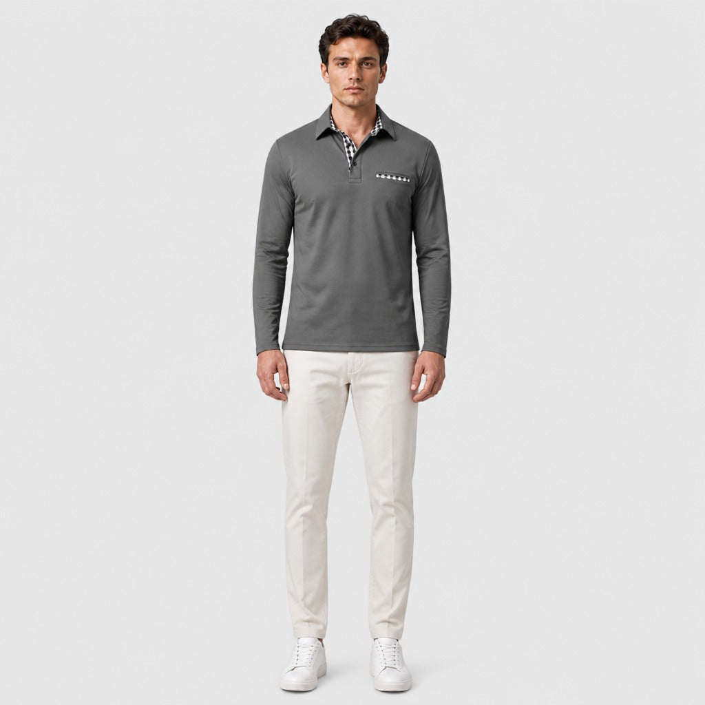 Men’s Loose Fit Cotton Polo Shirt Grey full length