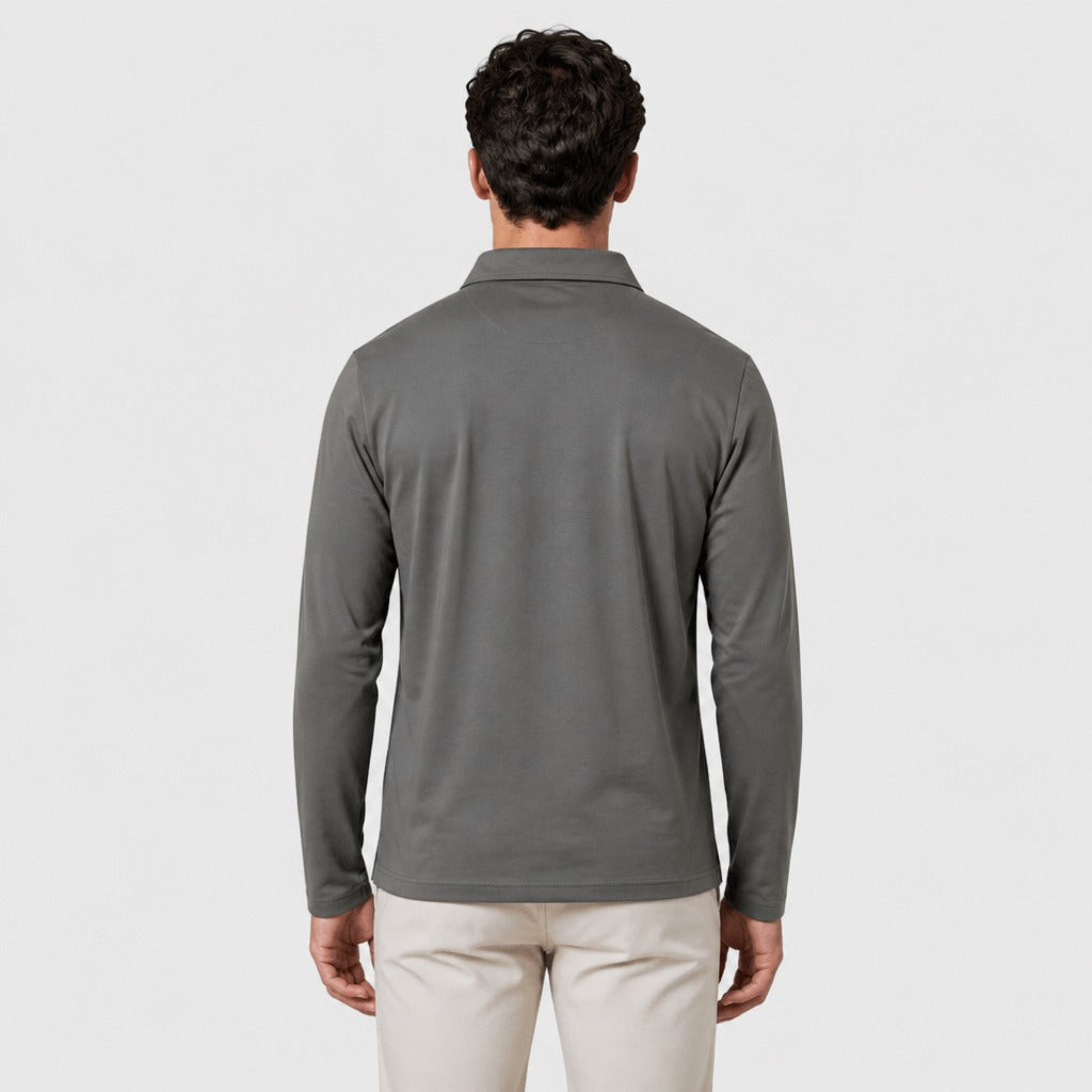 Men’s Loose Fit Cotton Polo Shirt Grey back