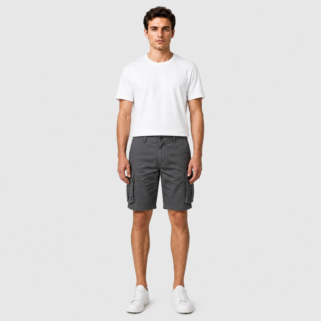 Men’s Loose Fit Cotton Safari Shorts Dark Grey full length