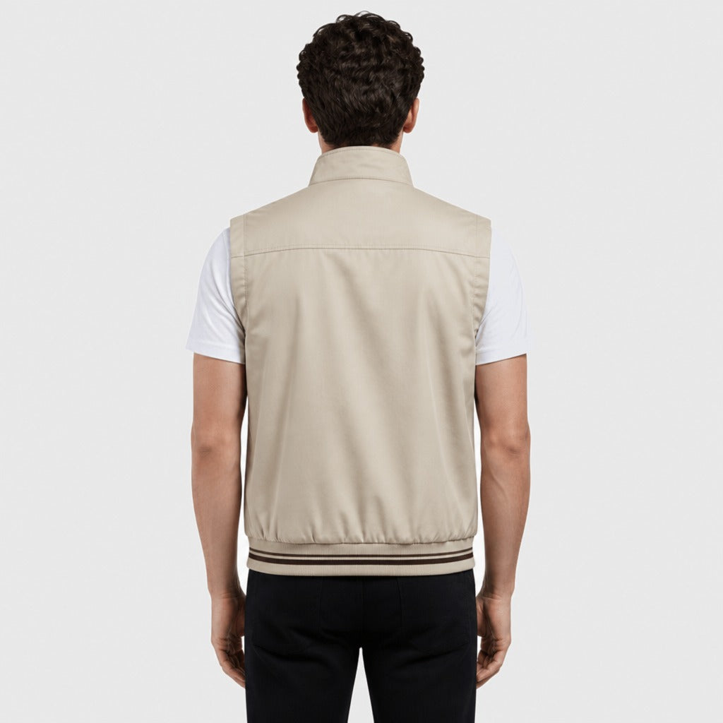 Men’s Loose Fit Cotton Zip-Up Gilet Green Beige back