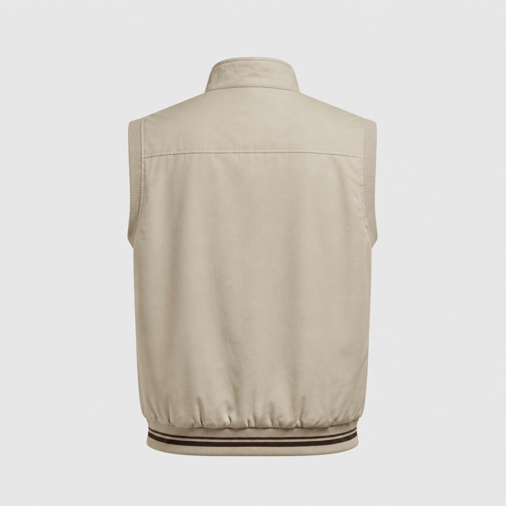 Men’s Loose Fit Cotton Zip-Up Gilet Green Beige product back