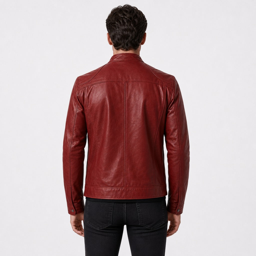 Men’s Loose Fit Leather and Suede Jacket Red back