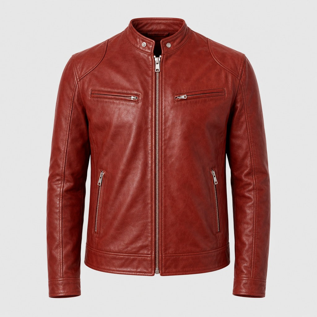 Men’s Loose Fit Leather and Suede Jacket Red product front