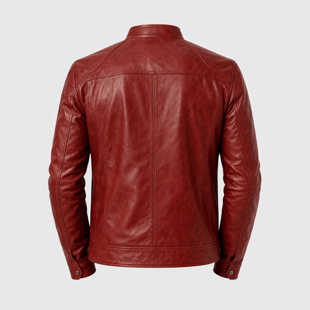 Men’s Loose Fit Leather and Suede Jacket Red product back