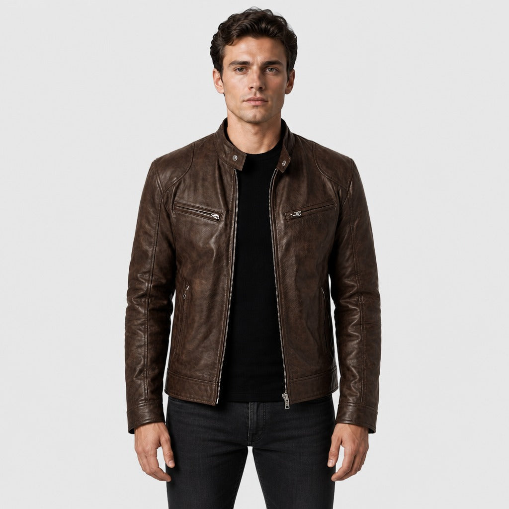 Men’s Loose Fit Leather and Suede Jacket Brown