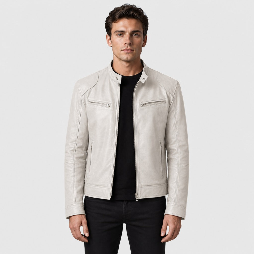 Men’s Loose Fit Leather and Suede Jacket Silver