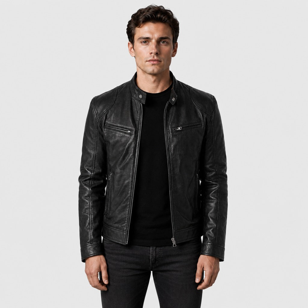 Men’s Loose Fit Leather and Suede Jacket Black