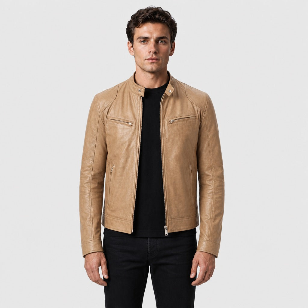 Men’s Loose Fit Leather and Suede Jacket Gold