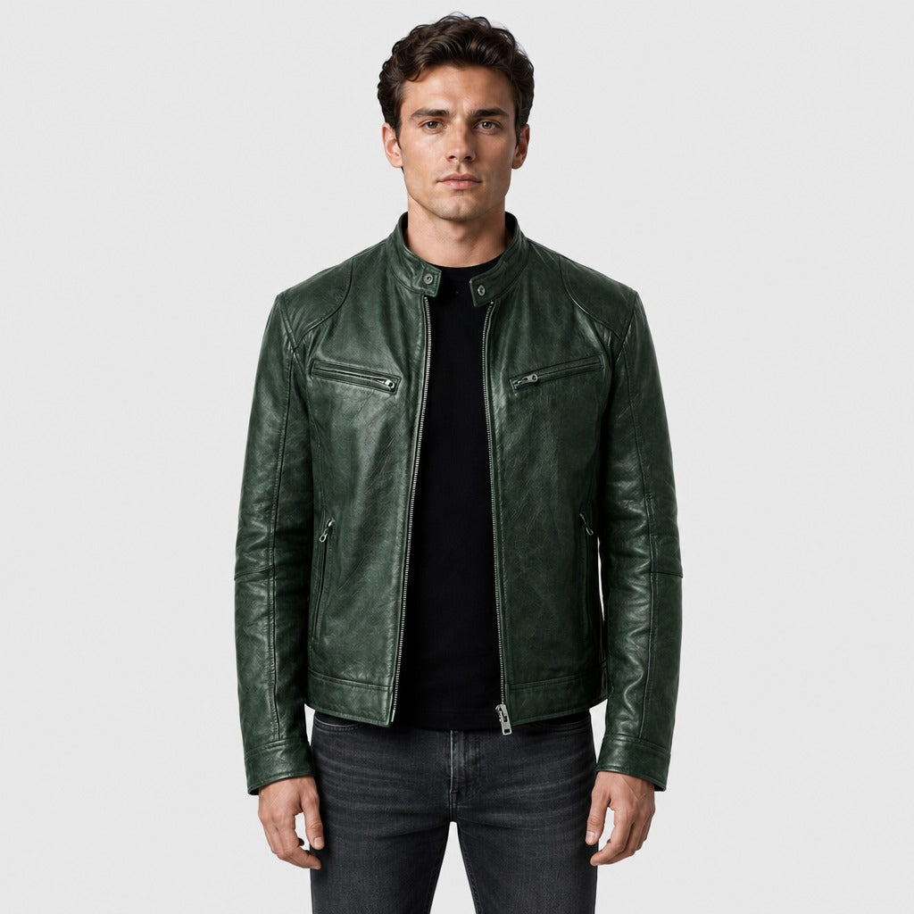 Men’s Loose Fit Leather and Suede Jacket Green