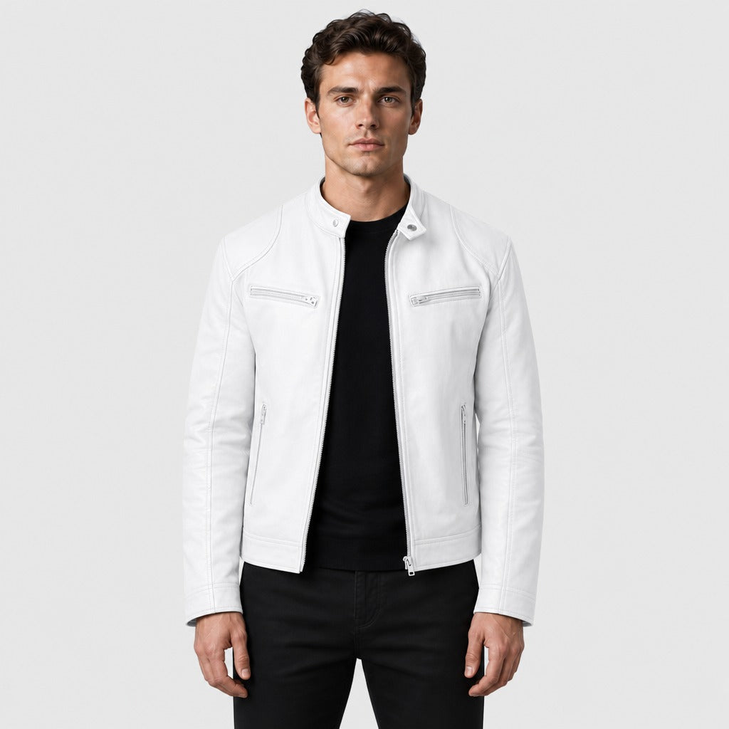 Men’s Loose Fit Leather and Suede Jacket White
