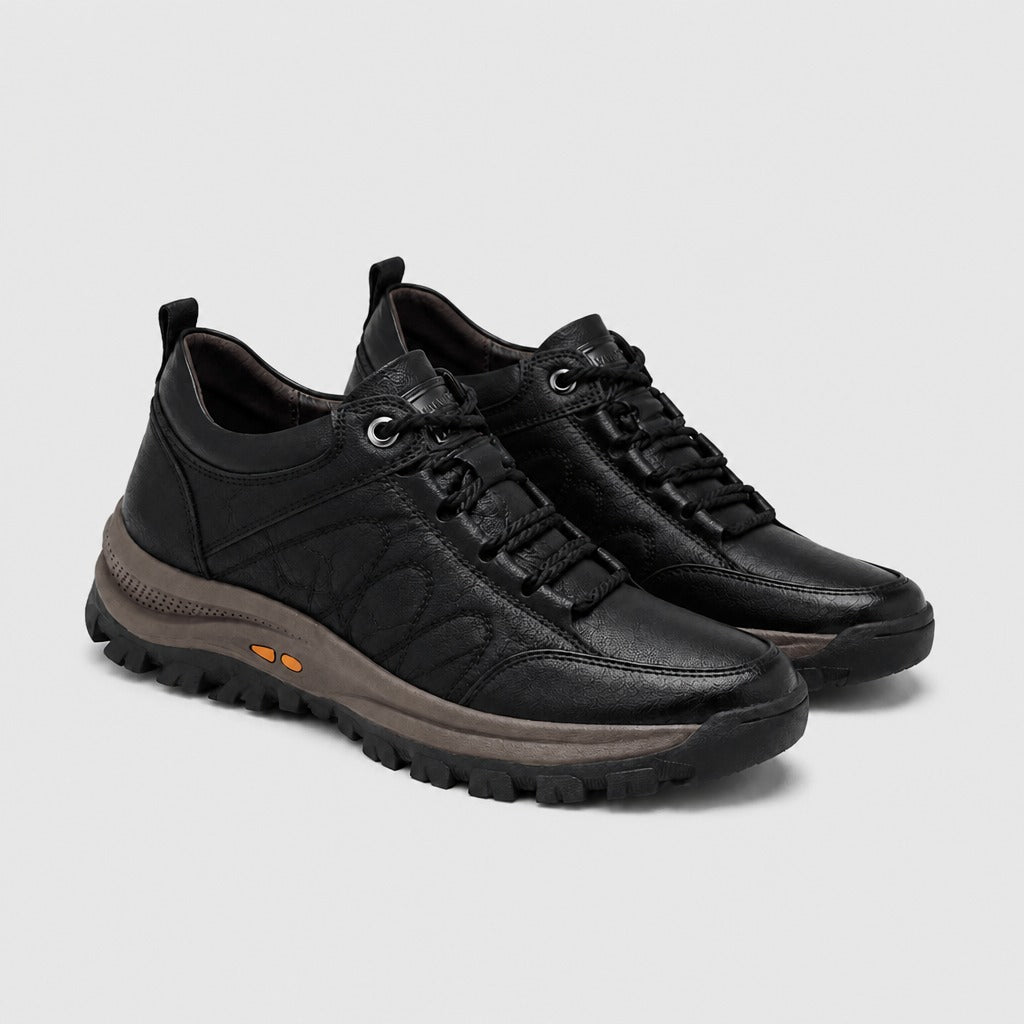 Men’s Low Heel Synthetic Leather Lace-Up Shoes Black pair