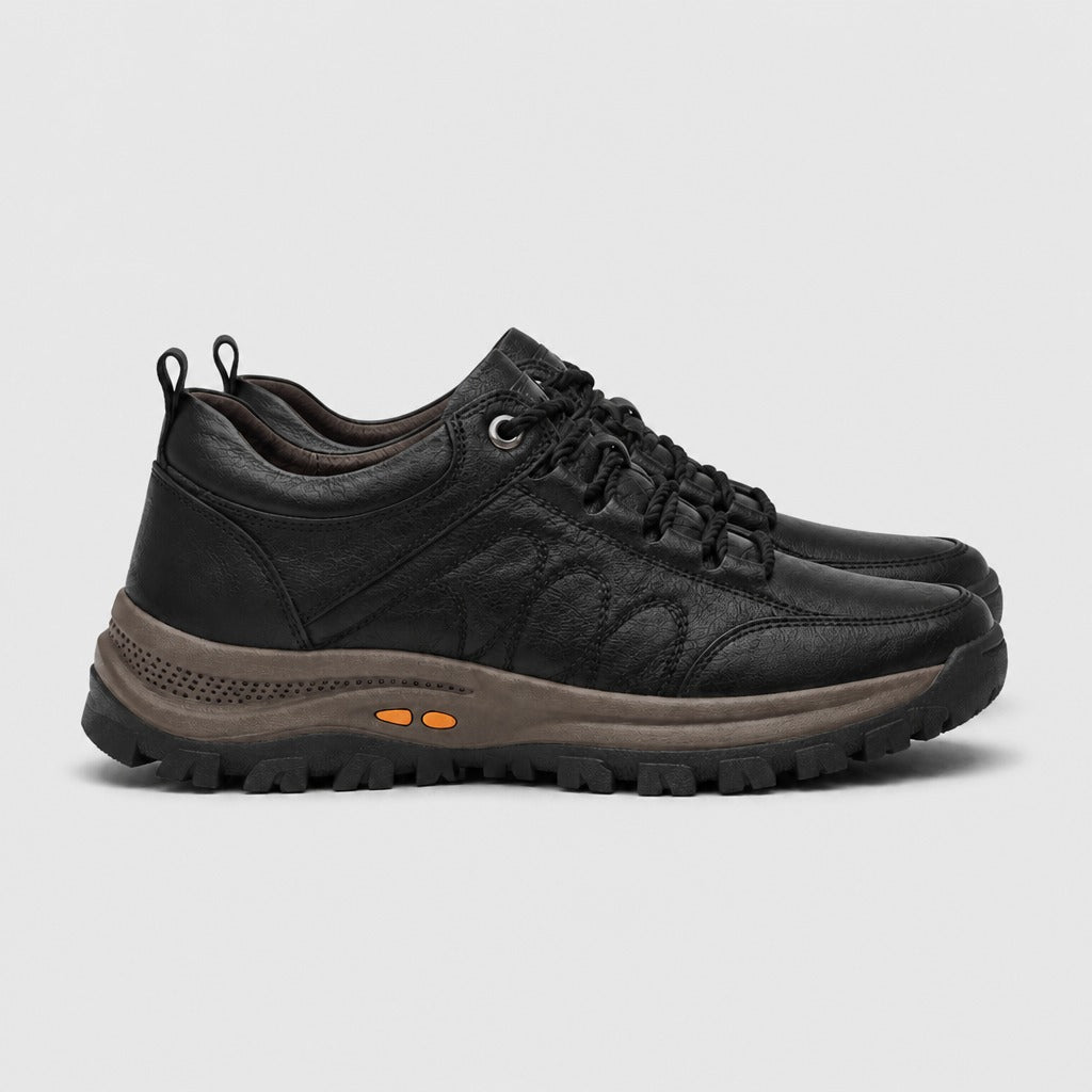 Men’s Low Heel Synthetic Leather Lace-Up Shoes Black side view