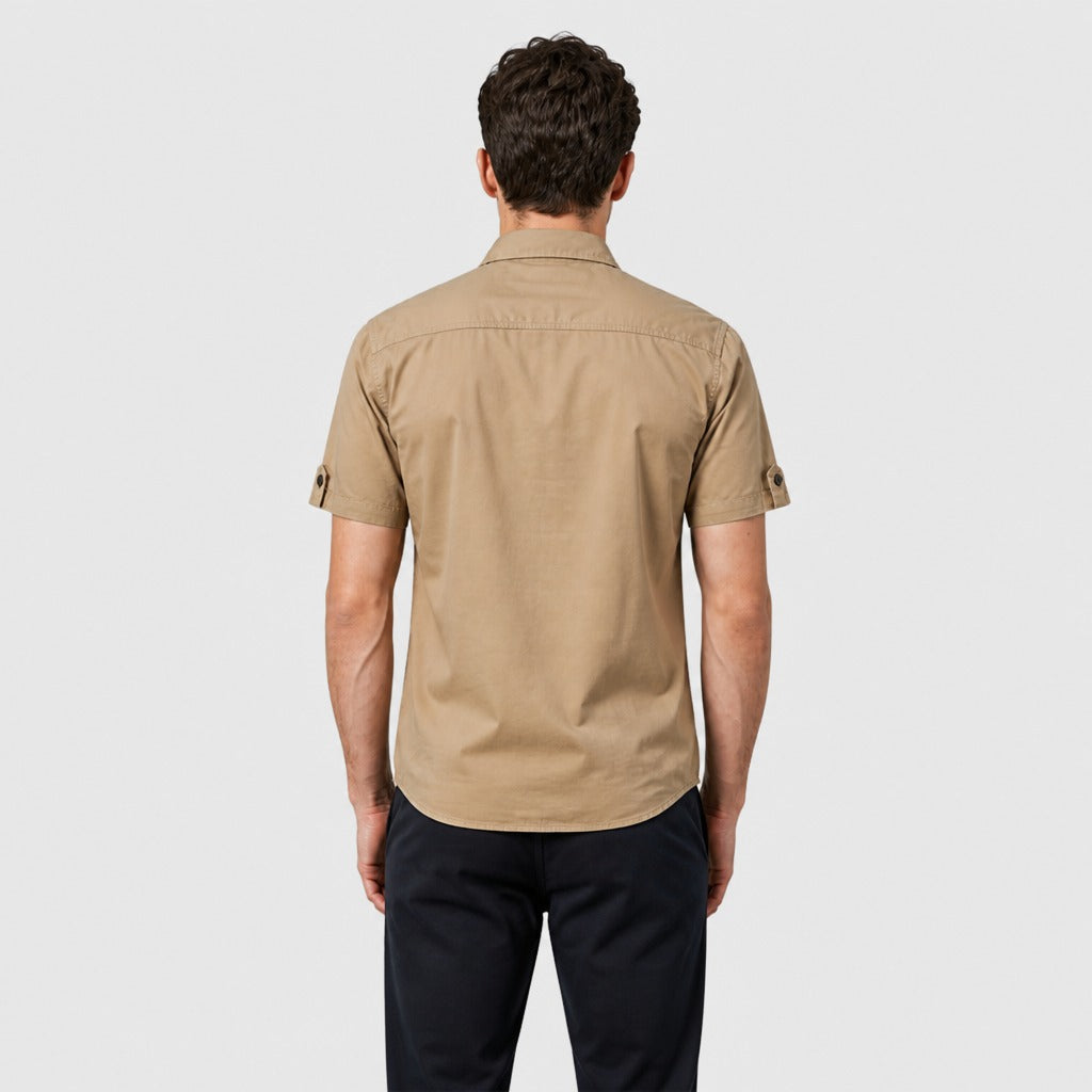 Men’s Mandarin Collar Cotton Shirt Khaki back