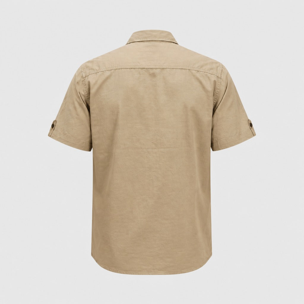 Men’s Mandarin Collar Cotton Shirt Khaki product back