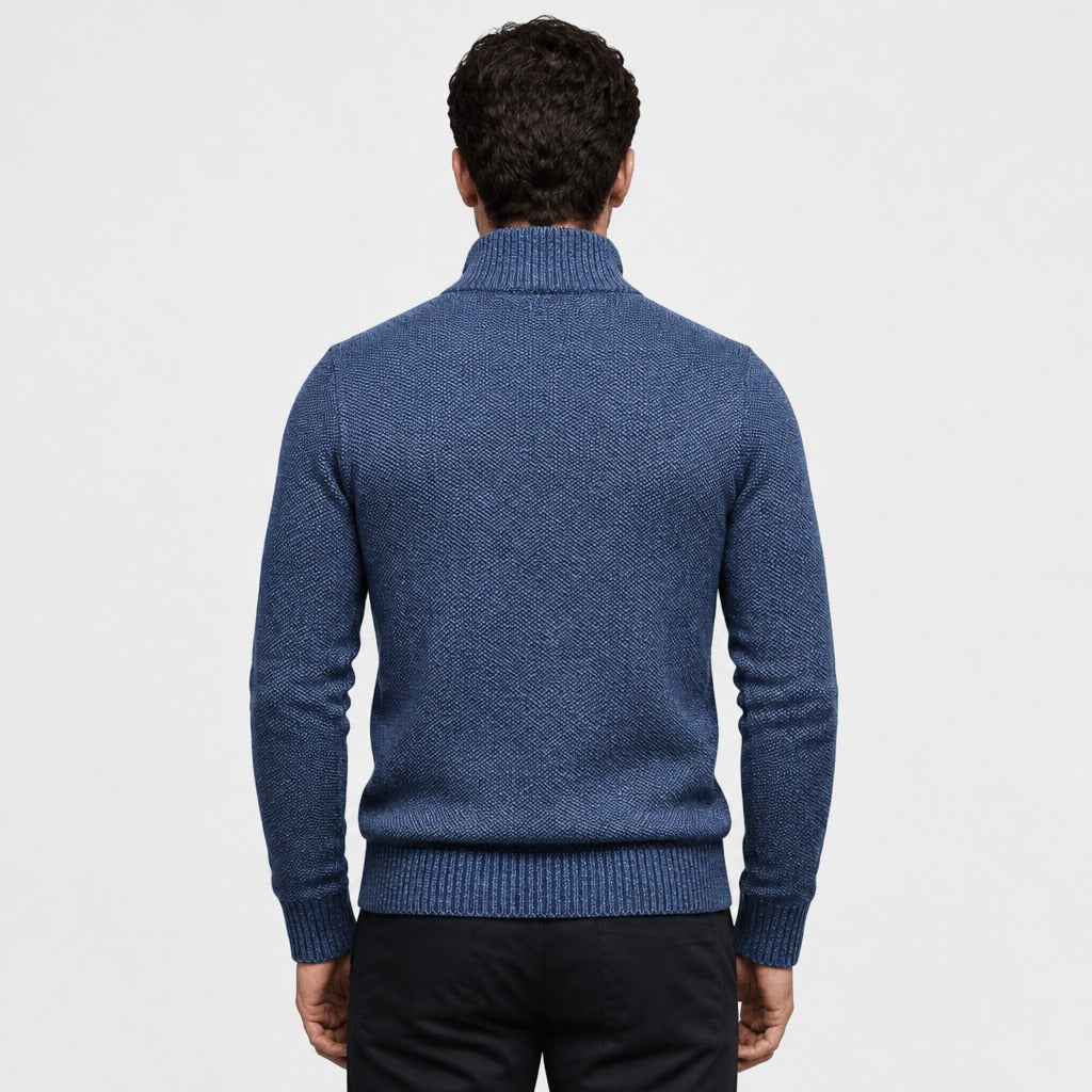 Men’s Mandarin Collar Zip-Up Jacket Blue back
