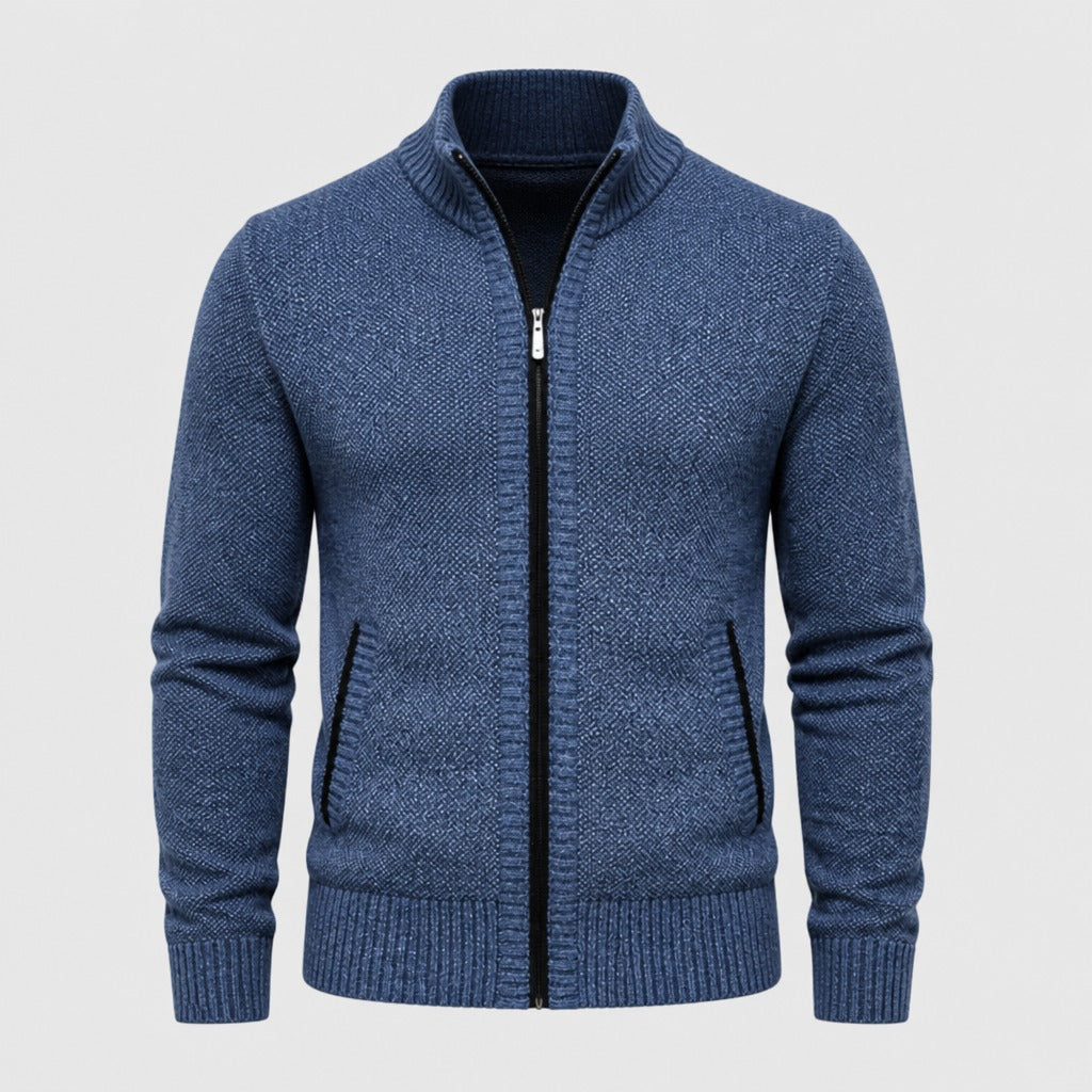 Men’s Mandarin Collar Zip-Up Jacket Blue product front
