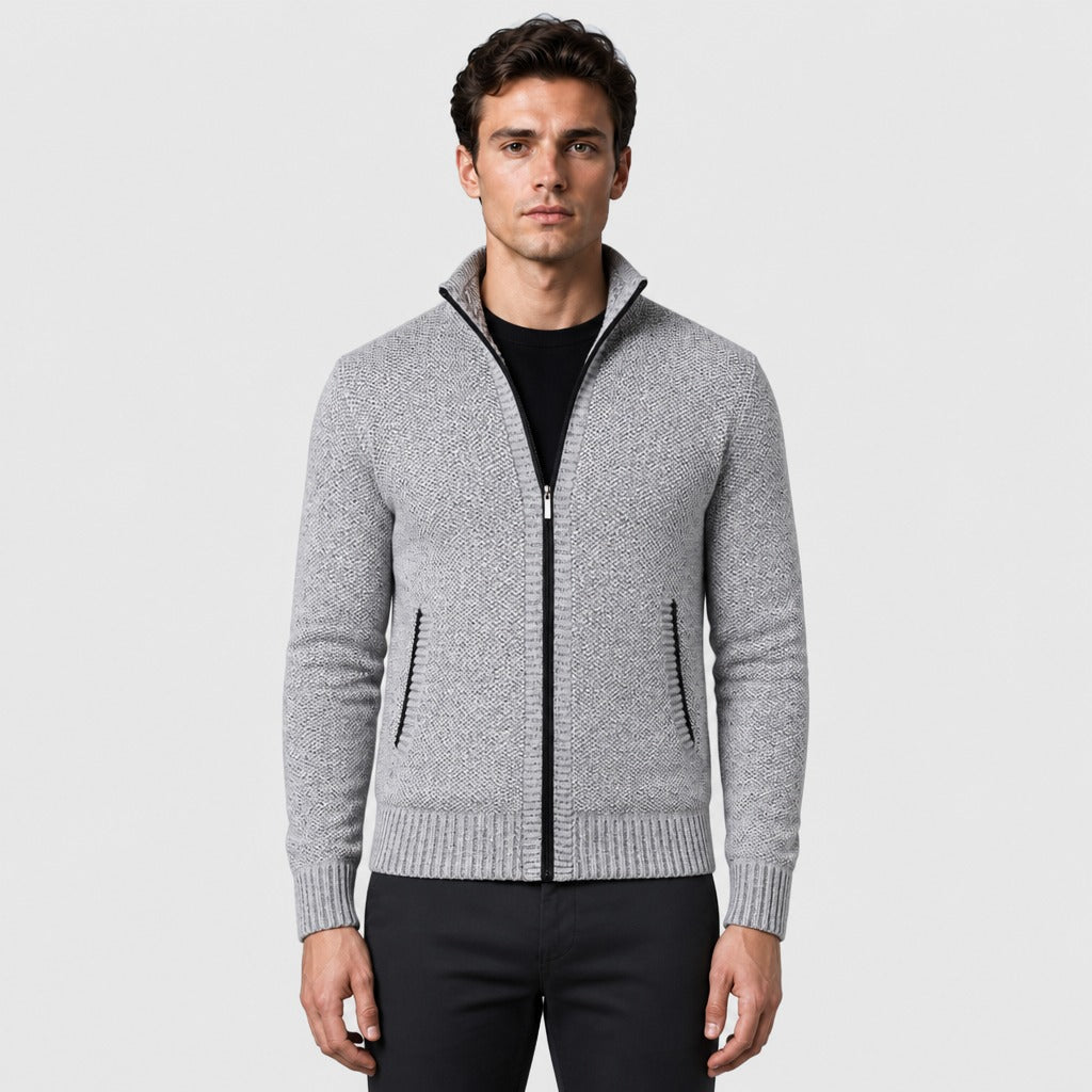 Men’s Mandarin Collar Zip-Up Jacket Grey