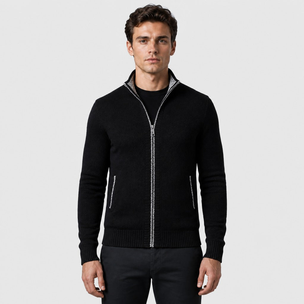 Men’s Mandarin Collar Zip-Up Jacket Black