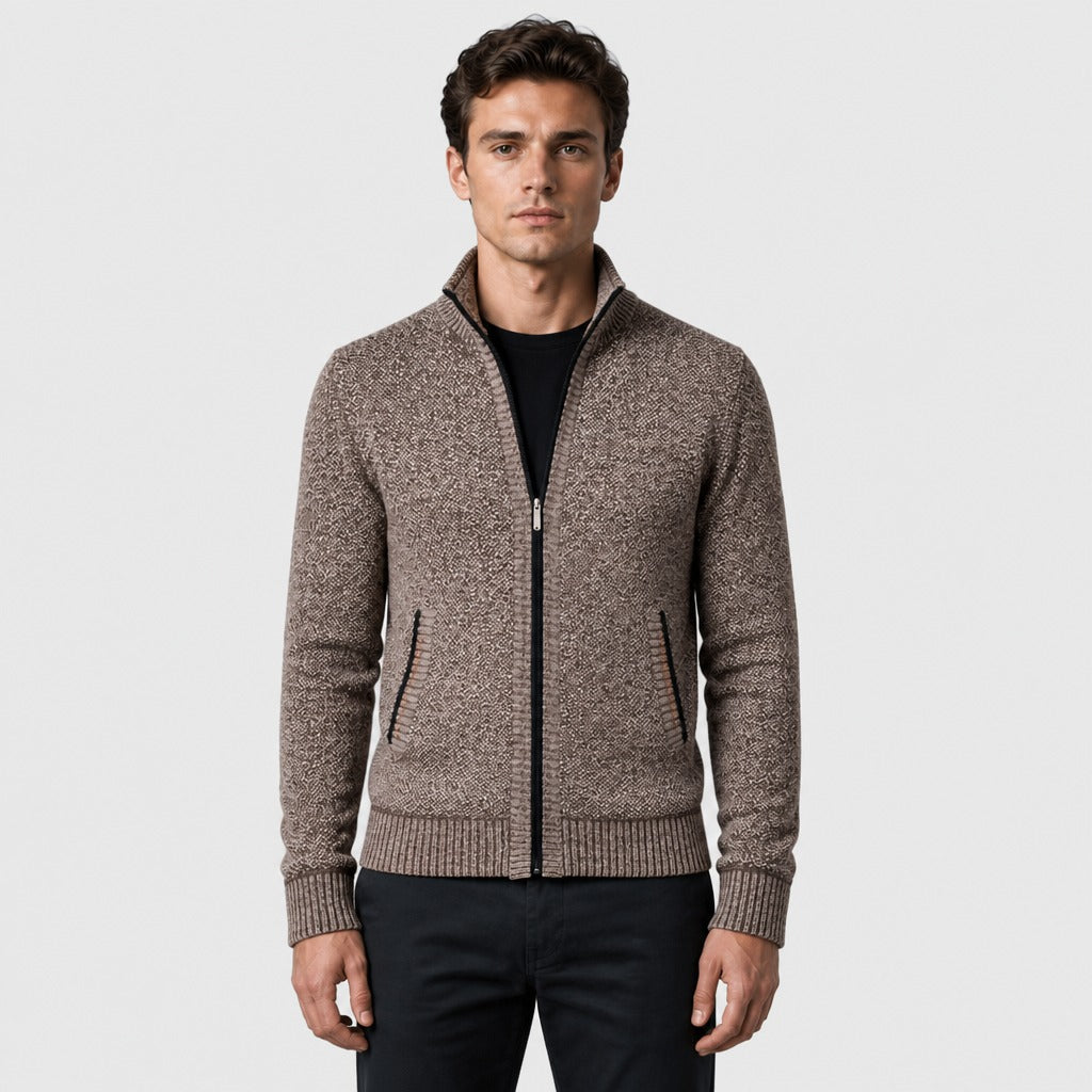 Men’s Mandarin Collar Zip-Up Jacket Coffee Brown