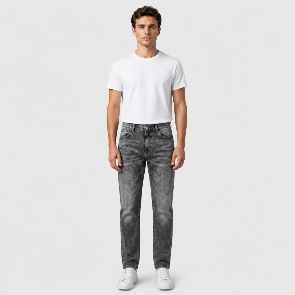 Men’s Mid-High Rise Straight Leg Stretch Jeans Black full length