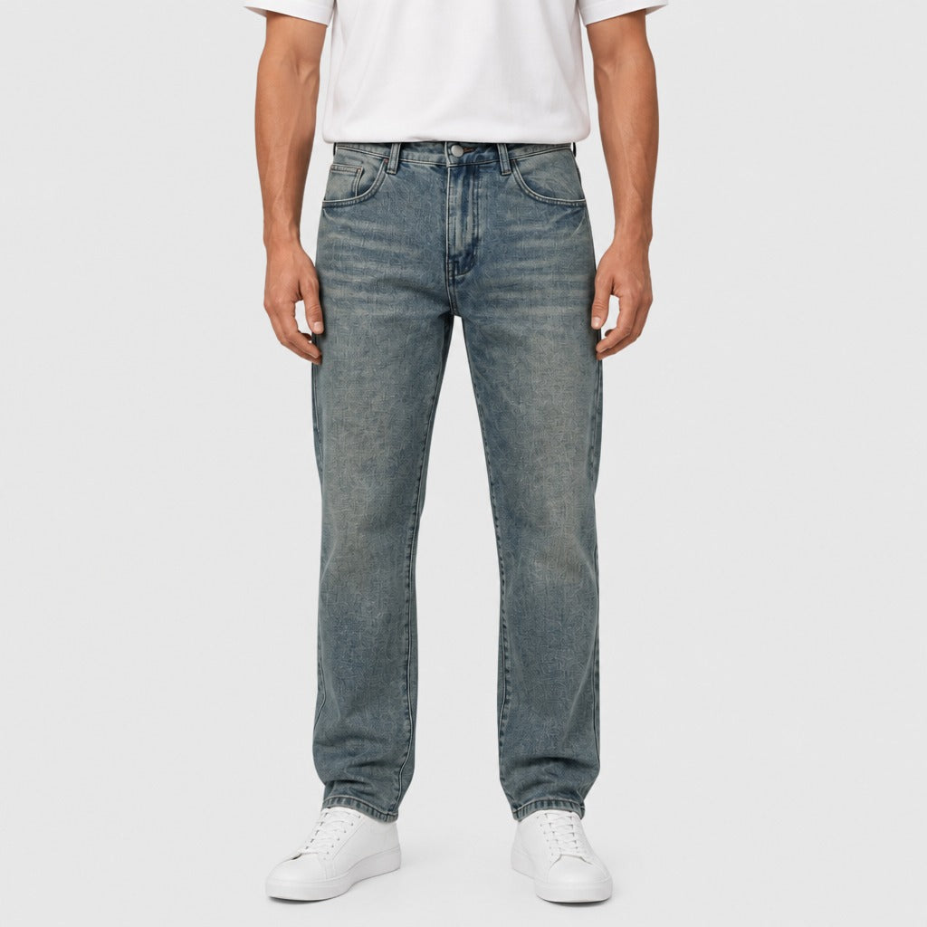 Men’s Mid-High Rise Straight Leg Stretch Jeans Grey