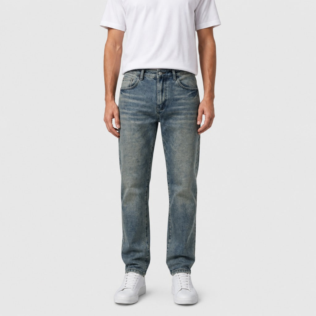 Men’s Mid-High Rise Straight Leg Stretch Jeans Blue/Grey