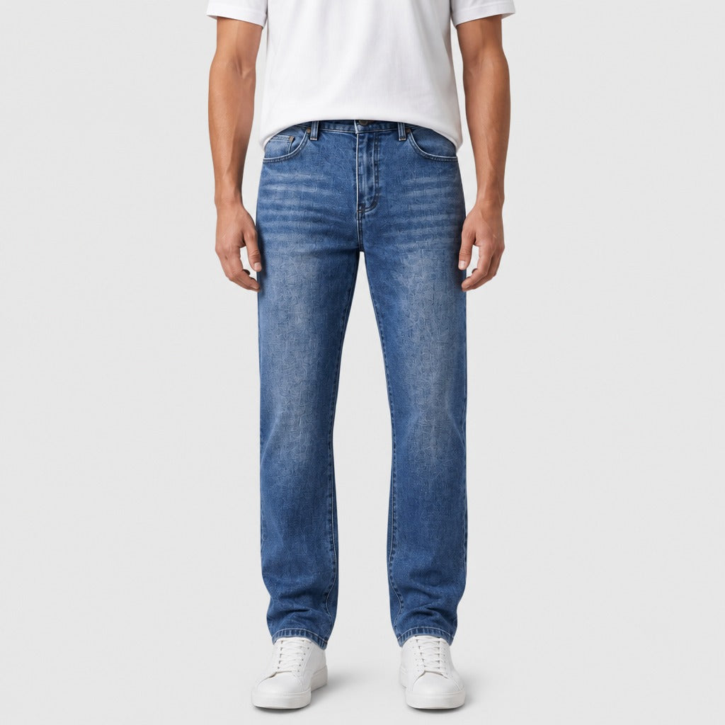 Men’s Mid-High Rise Straight Leg Stretch Jeans Navy Blue
