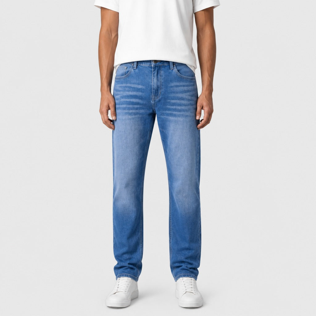 Men’s Mid-High Rise Straight Leg Stretch Jeans Sky Blue