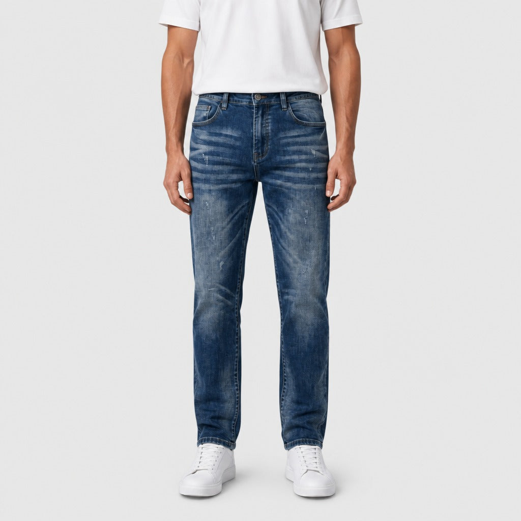 Men’s Mid-High Rise Straight Leg Stretch Jeans Pale Blue