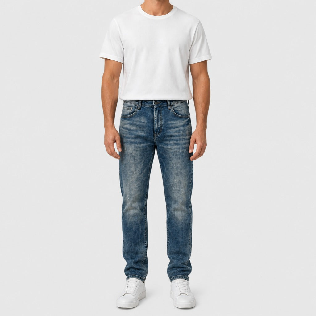 Men’s Mid-High Rise Straight Leg Stretch Jeans Denim Blue