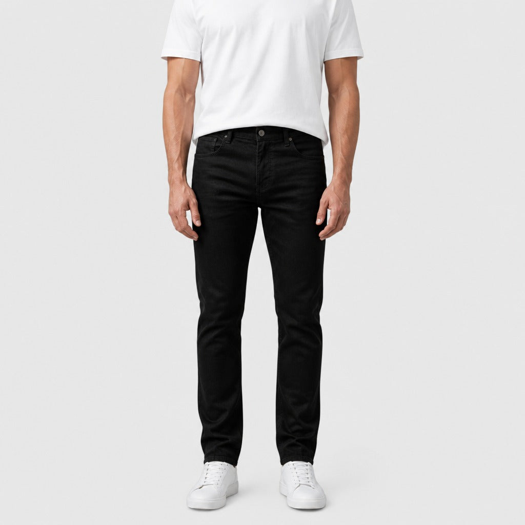 Men’s Mid-Rise Button Fly Straight Jeans Black front