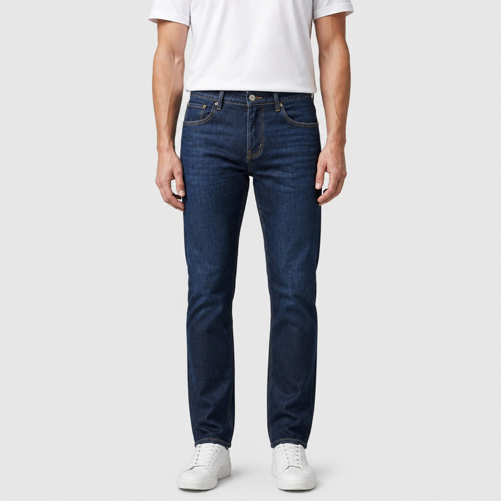 Men’s Mid-Rise Button Fly Straight Jeans Blue