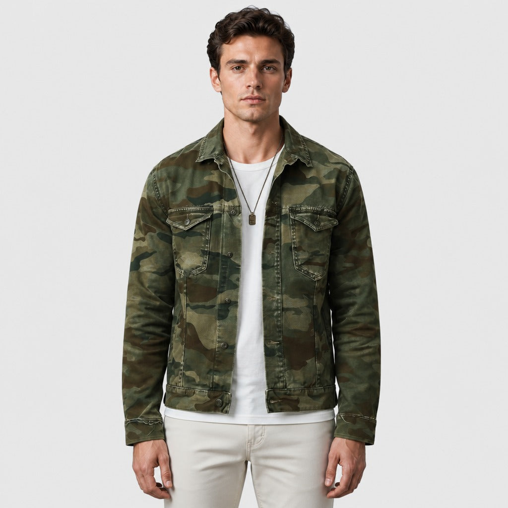 Men’s Military Camouflage Cotton Shirt Army Green front