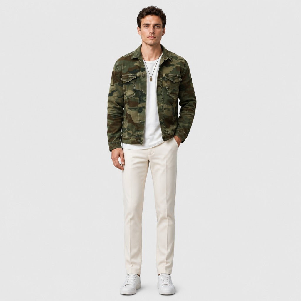 Men’s Military Camouflage Cotton Shirt Army Green full length