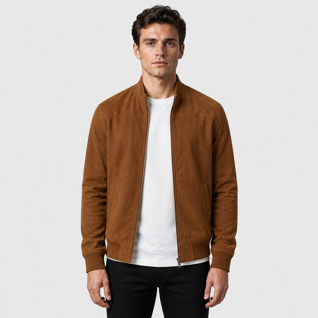 Men’s Nylon Button Jacket with Cotton Lining Brown front