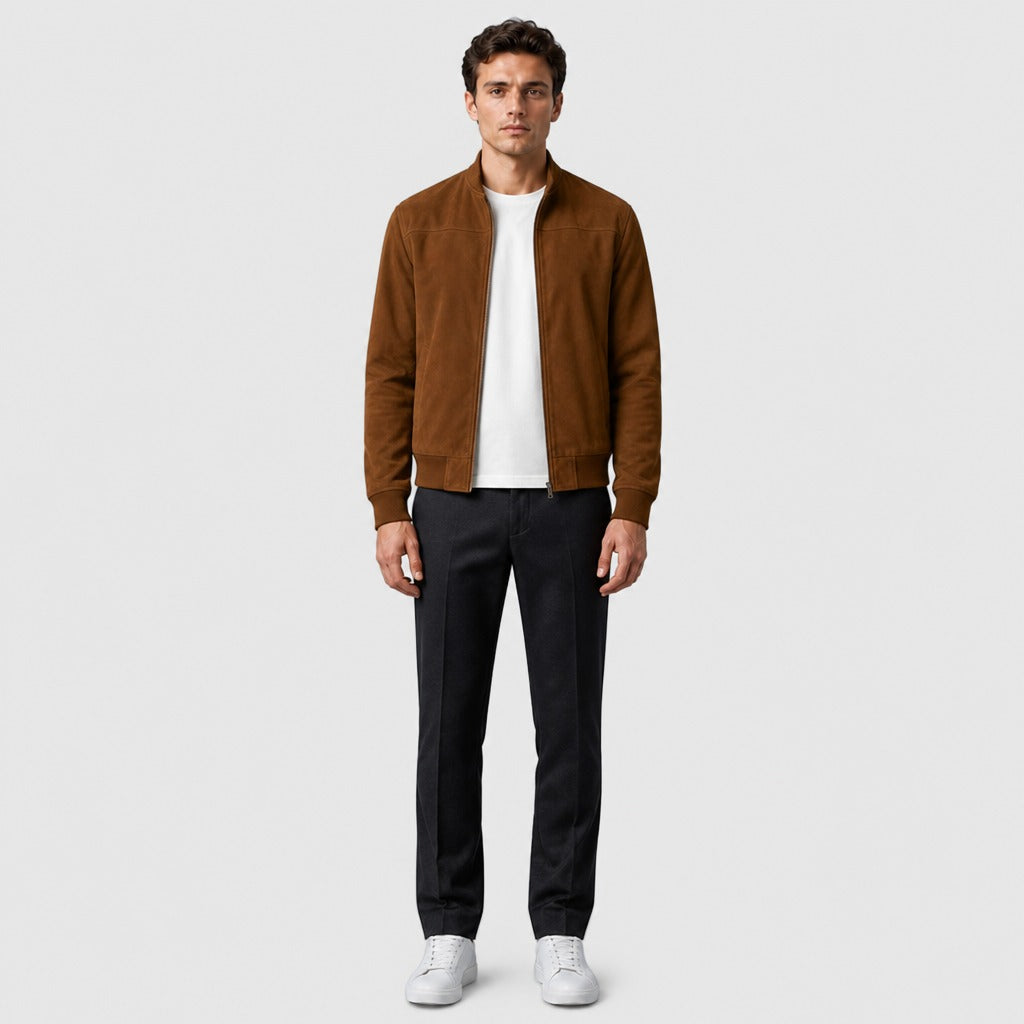 Men’s Nylon Button Jacket with Cotton Lining Brown full length