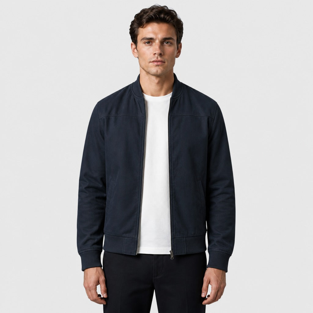 Men’s Nylon Button Jacket with Cotton Lining Dark Blue