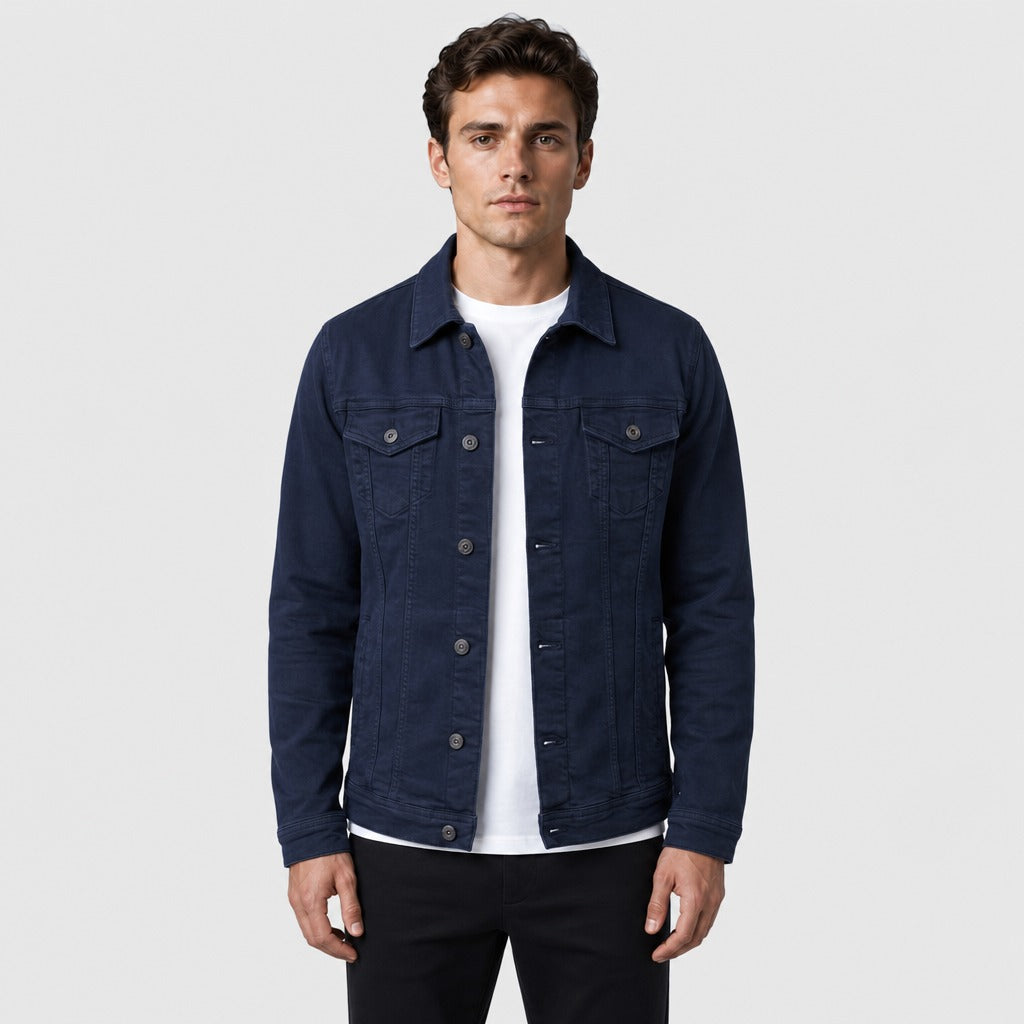 Men’s Oversized Cotton Denim Jacket Dark Blue front