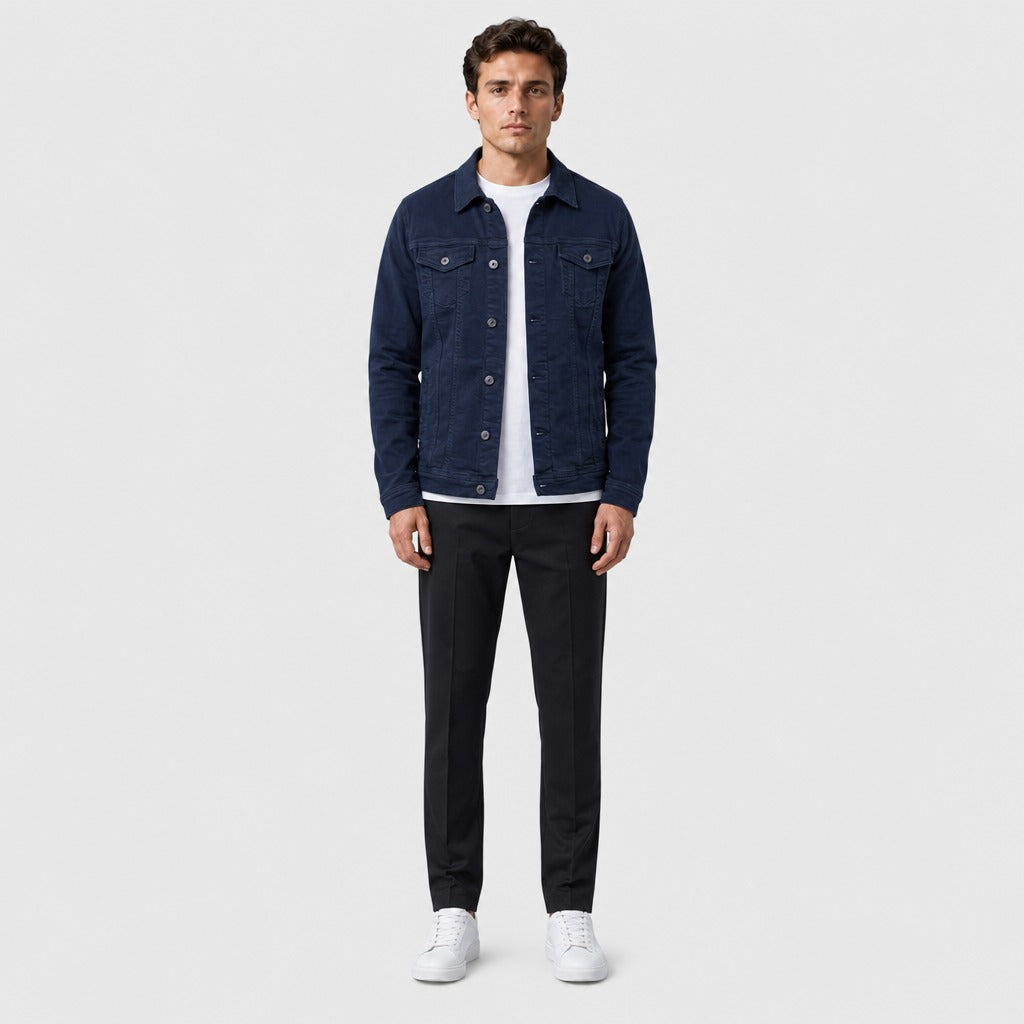 Men’s Oversized Cotton Denim Jacket Dark Blue full length
