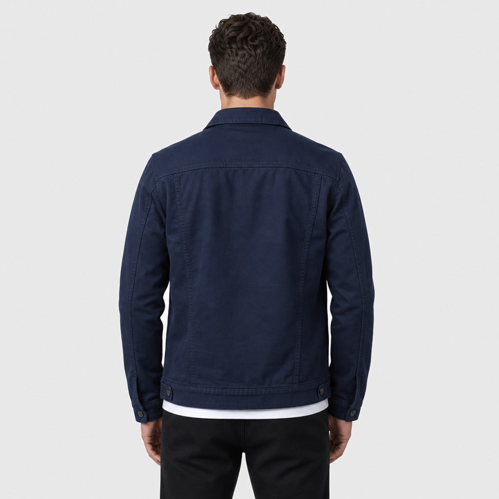 Men’s Oversized Cotton Denim Jacket Dark Blue back