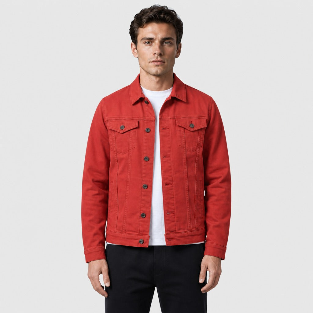 Men’s Oversized Cotton Denim Jacket Red