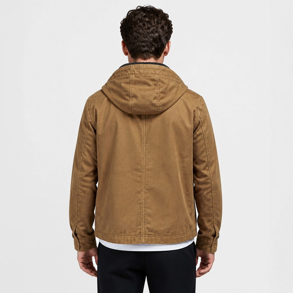 Men’s Oversized Hooded Funnel Neck Jacket Brown back