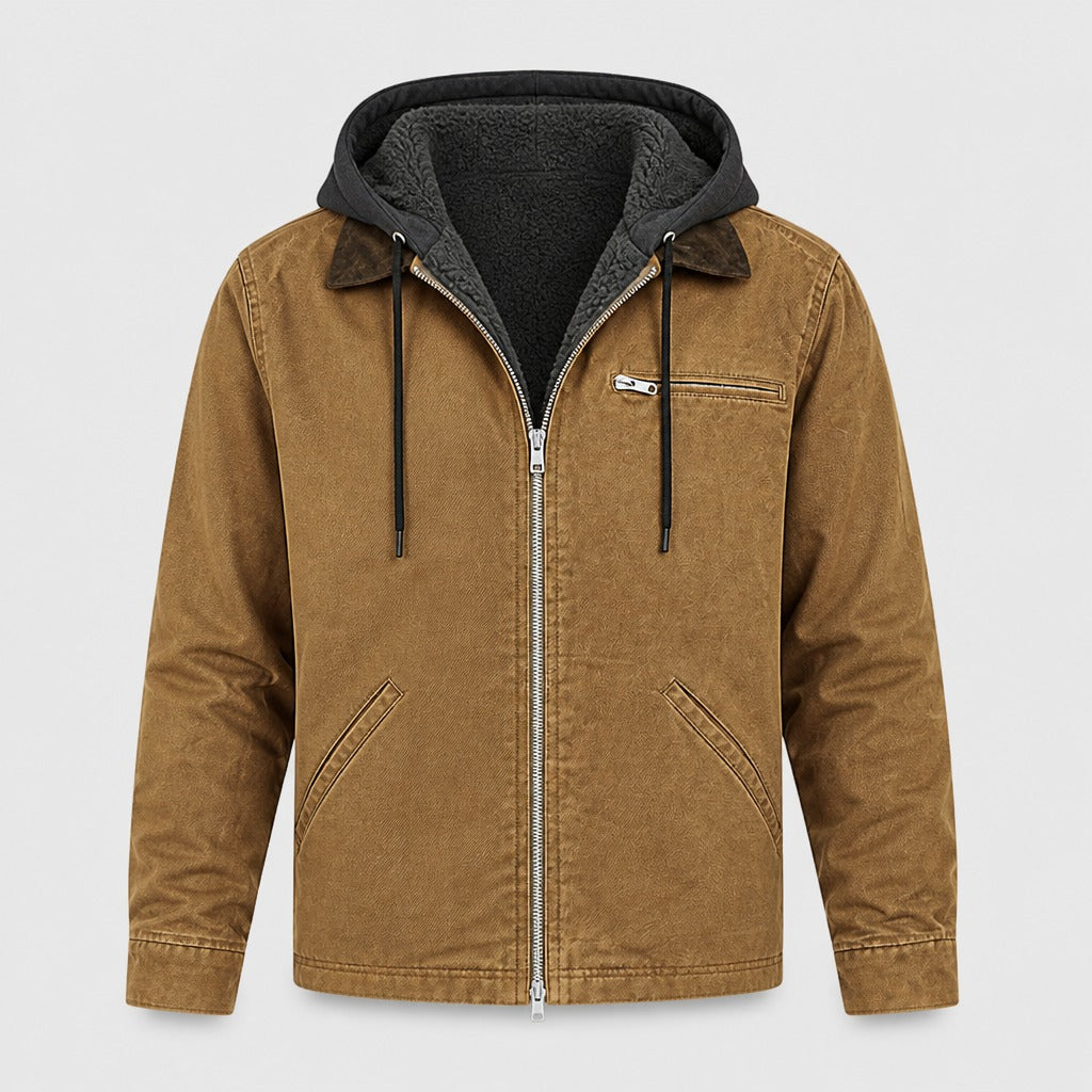 Men’s Oversized Hooded Funnel Neck Jacket Brown product front