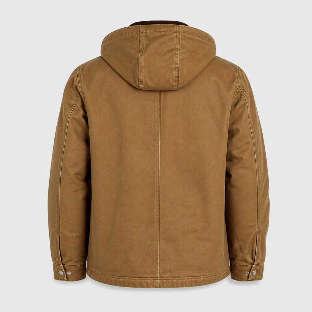 Men’s Oversized Hooded Funnel Neck Jacket Brown product back